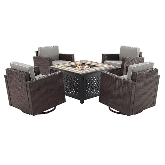 Pemberly Row 5-Piece Wicker / Rattan Conversation Set in Gray/Brown