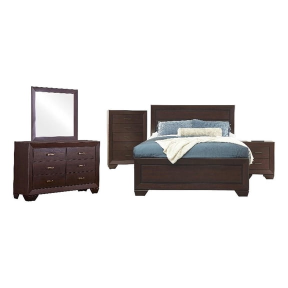 Pemberly Row 5-Piece Wood Eastern King Panel Bedroom Set in Cocoa