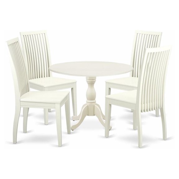 Pemberly Row 5-Piece Wood Kitchen Set with Drop-Leaf in Linen White