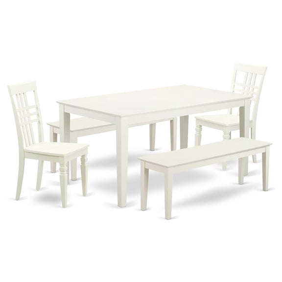 Pemberly Row 5-Piece Wood Kitchen Table Set in Linen White with Benches