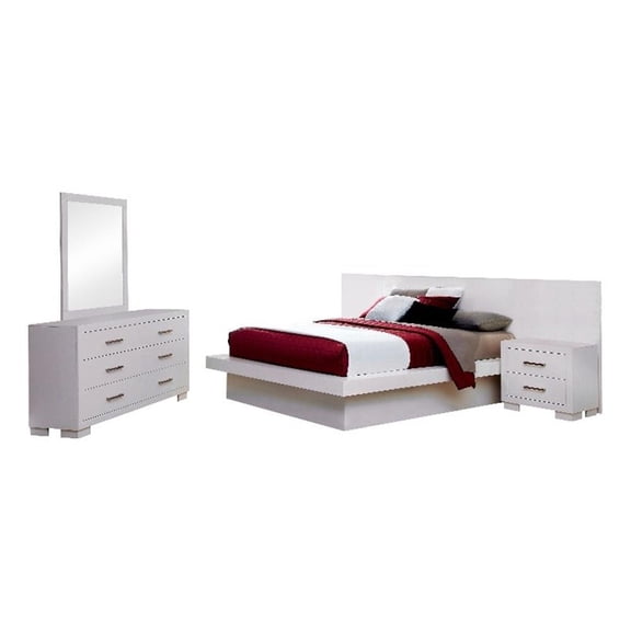 Pemberly Row 5-Piece Wood Queen Bedroom Set with Wall Panels in White