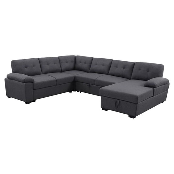 Pemberley Row Fabric Dark Gray Sleeper Sectional Sofa Rectangular Storage 117.8" Unassembled