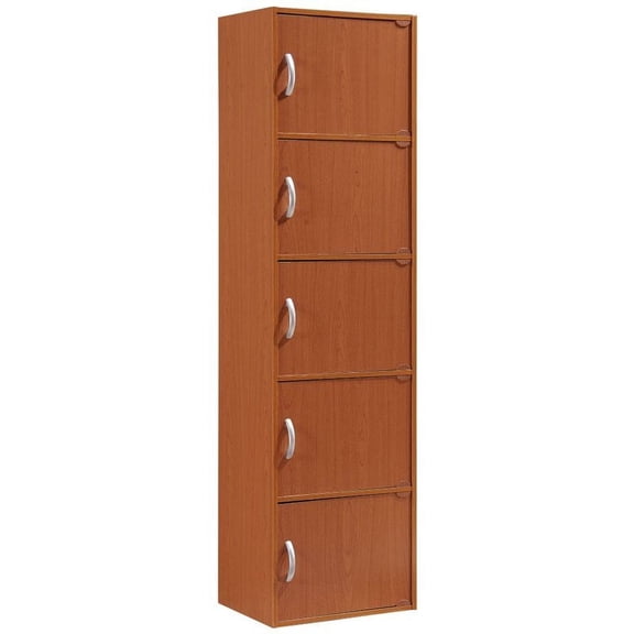 Pemberly Row 5 Shelf Cherry Bookcase, Multi-Purpose Storage Unit for Home and Office