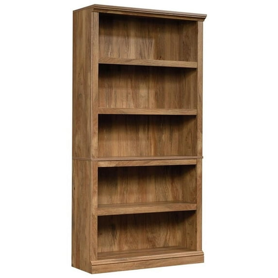 Pemberly Row 5-Shelf Engineered Wood Tall Bookcase in Sindoori Mango/Brown