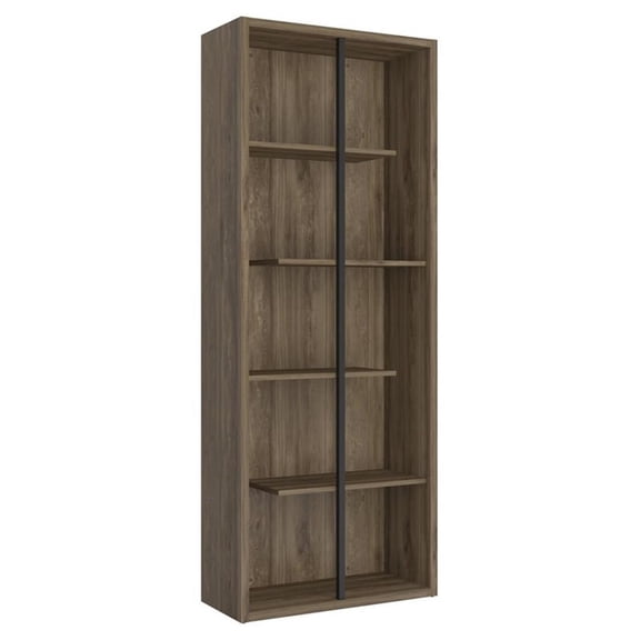 Pemberly Row 5-Shelf Staggered Modern Wood Bookcase in Walnut