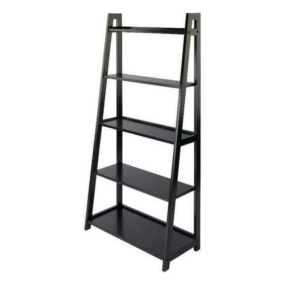 Pemberly Row 5-Tier A-Frame Transitional Solid Wood Book Shelf in Black