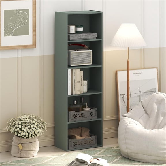 Pemberly Row 5 Tier Bookshelf with Closed Back Panel in Sage Green Finish
