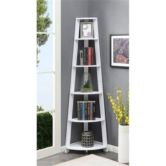 Pemberley Row MDF White Corner Bookshelf 5-Tier 16.5" x 16.5" x 71" Unassembled