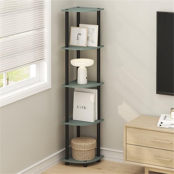 Pemberly Row 5-Tier Corner Bookshelf for Compact Spaces in Sage Green