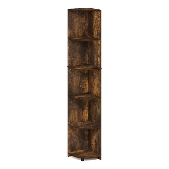 Pemberly Row 5-Tier Corner Shelf Bookcase in Bookshelf in Amber Pine