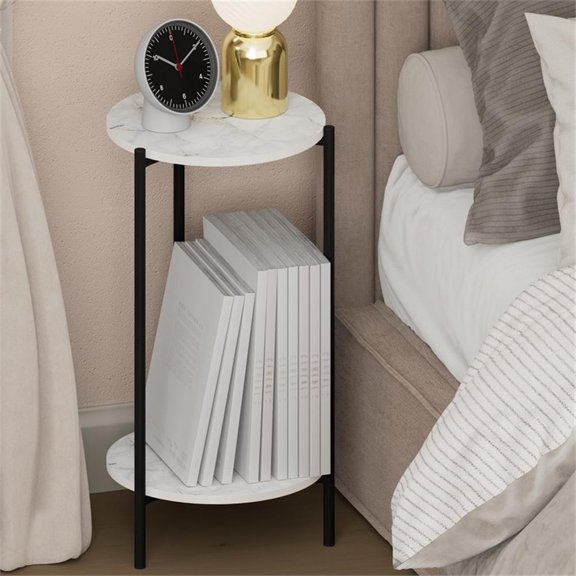 Pemberly Row 5-Tier Flat Base Shelf Display Rack Narrow in Marble White