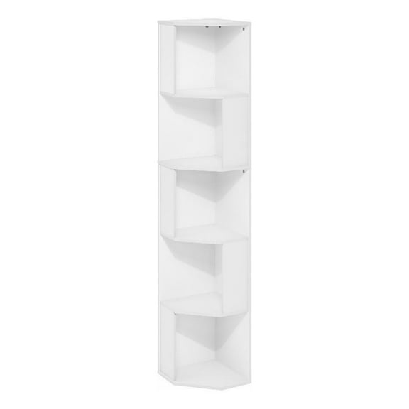 Pemberly Row 5-Tier Freestanding Corner Shelf Bookcase in Bookshelf in White