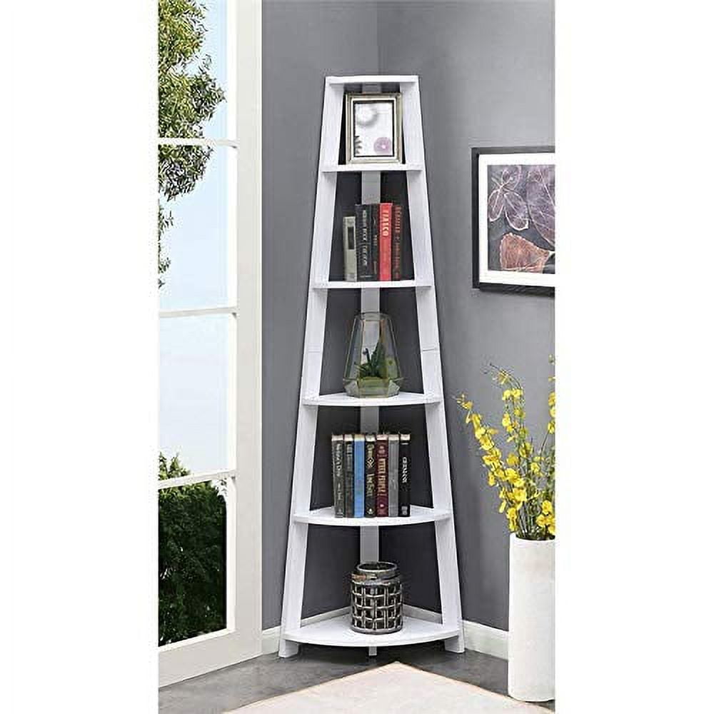 Pemberly Row 5 Tier Tall Wall Corner Bookcase Bookshelf in White