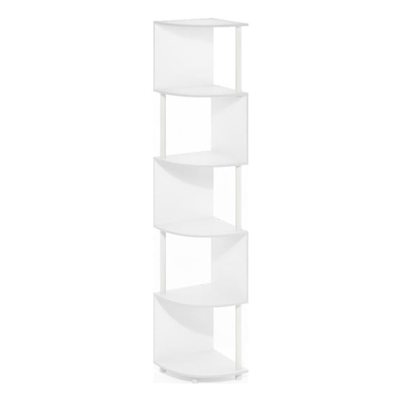 Pemberly Row 5-Tier Zigzag Corner Shelf Bookcase in Bookshelf in White