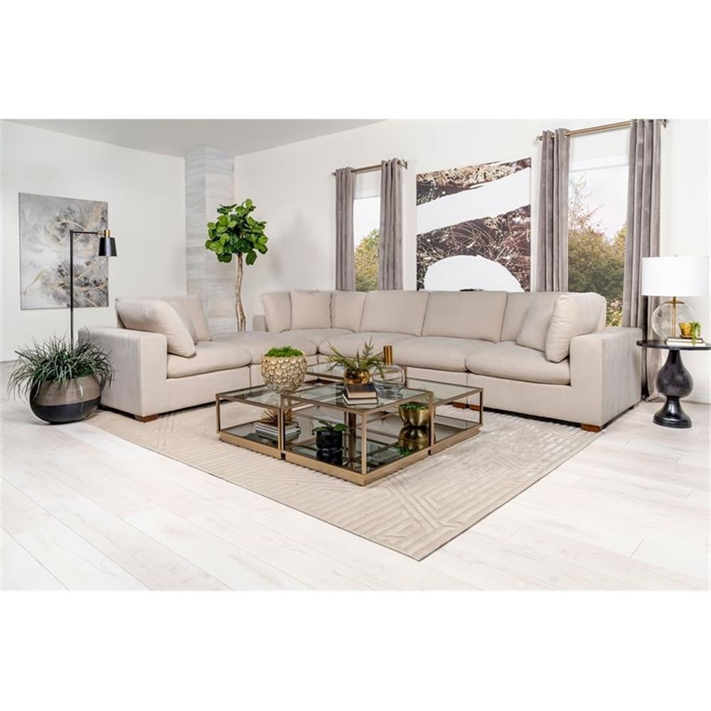 Beige Fabric 5-Piece Modular Sectional Sofa with Ottoman