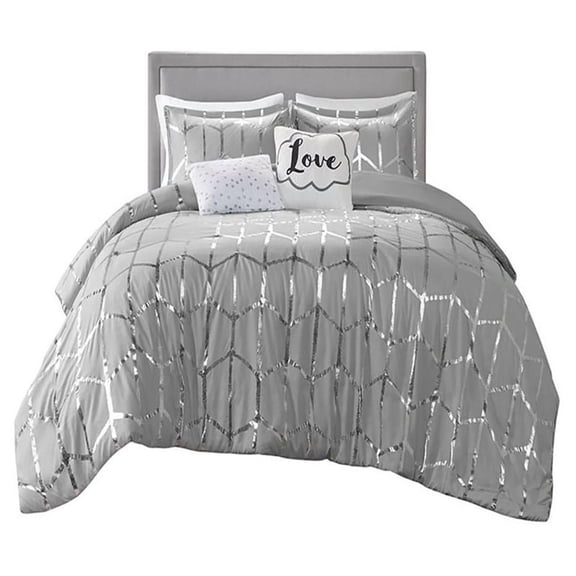 Pemberly Row 5-piece Polyester Microfiber Comforter Set in Gray