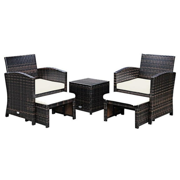 Pemberly Row 5-piece Rattan Patio Wicker Furniture Set with Cushion in White