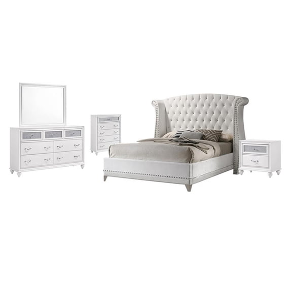 Pemberly Row 5-piece Upholstered Eastern King Wood Bedroom Set White
