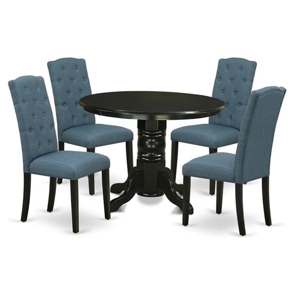 Pemberly Row 5-piece Wood Dining Set in Black/Blue