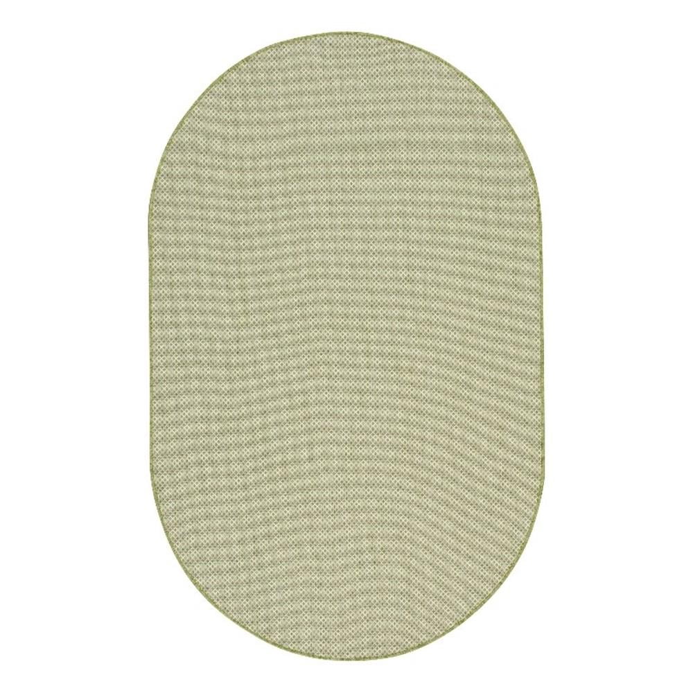 Polyester Oval Rug Pemberly Row 5' x 8' Oval Ivory Green Fabric Modern Area Rug (8' Oval ...