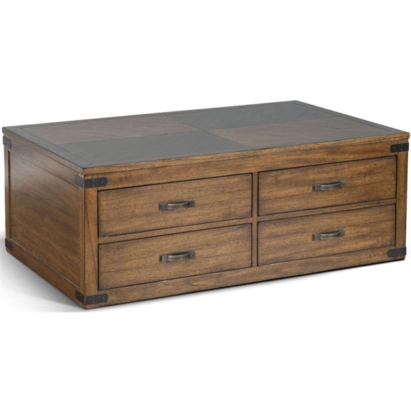 Pemberly Row 50" Transitional Wood Coffee Table in Medium Brown