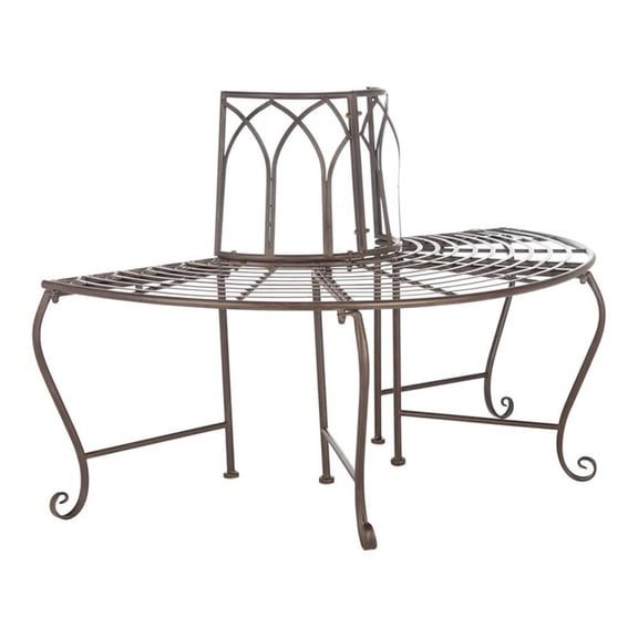 Pemberly Row 50" Wrought Iron Half-Circle Outdoor Tree Bench in Rustic Brown