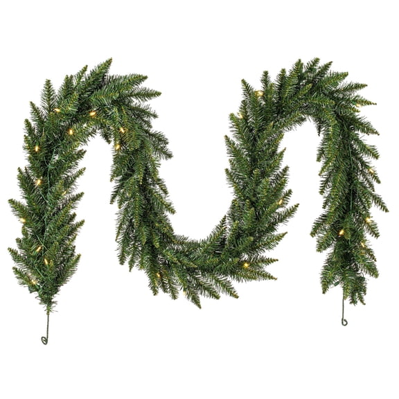 Pemberly Row 50'x12" Fir LED Lights Artificial Christmas Garland in Green