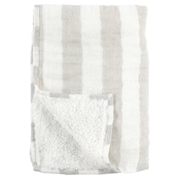 Pemberly Row 50x70" Transitional Linen Fabric Throw Blanket in Ivory/Natural