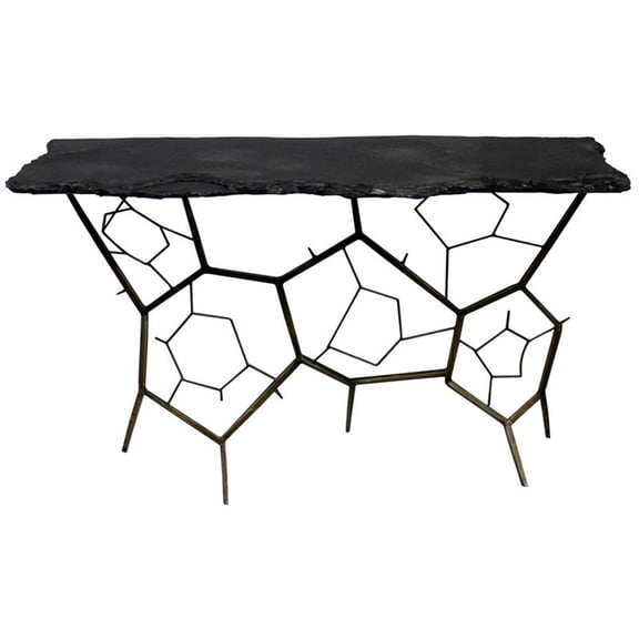 Pemberly Row 51" Live Edge Stone Console Table on Black Cast Iron Base