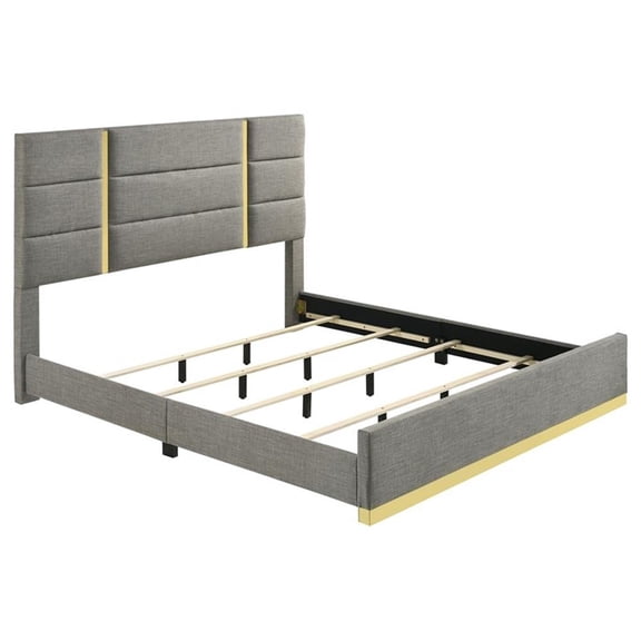 Pemberly Row 52" Contemporary Upholstered Eastern King Panel Bed in Gray