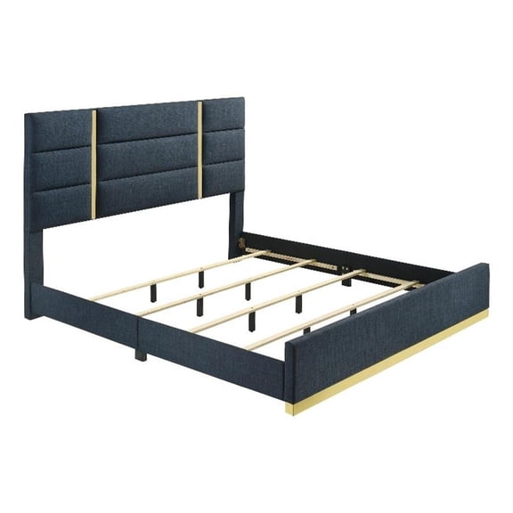 Pemberly Row 52" Contemporary Upholstered Eastern King Panel Bed in Navy