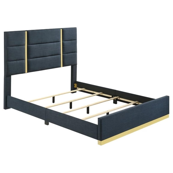 Pemberly Row 52" Contemporary Upholstered Queen Panel Bed in Navy