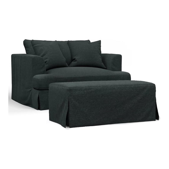 Pemberly Row 52" Fabric Slipcover Chair/A Half &Ottoman in Dark Gray