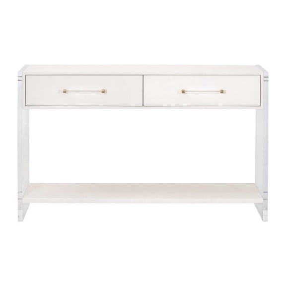 Pemberly Row 52" Faux Shagreen 2-Drawer Console Table in Pearl