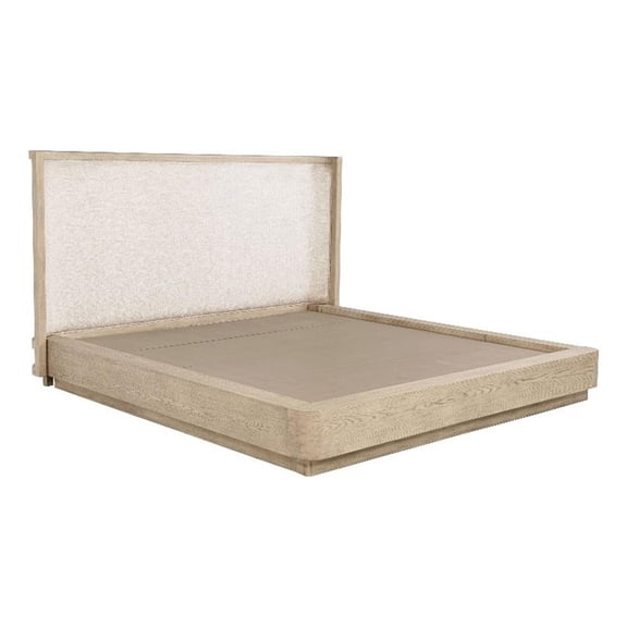 Pemberly Row 52 Inch Queen Wingback Platform Bed in Beige Oak