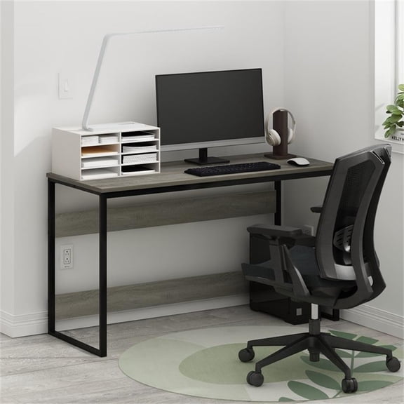 Pemberly Row 52" Modern Computer Desk in Grey Oak with Metal Frame