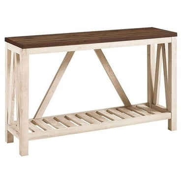 Pemberly Row 52" Rustic Entry Console Table in Dark Walnut Top and White Oak