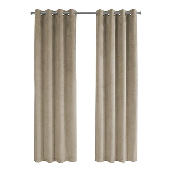Pemberly Row 52"W x 95"H Room Darkening Velvet Curtain Set of 2 in Beige