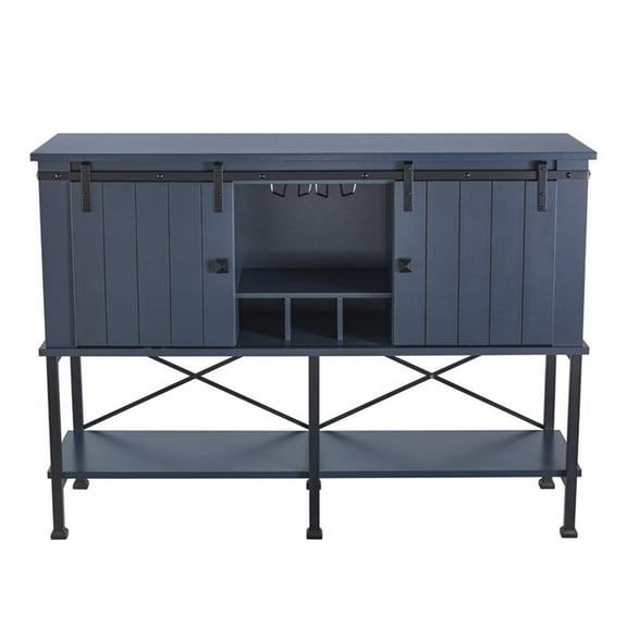 Pemberly Row 52" Wood Bar Cabinet w/ Sliding Barn Door - Navy Blue