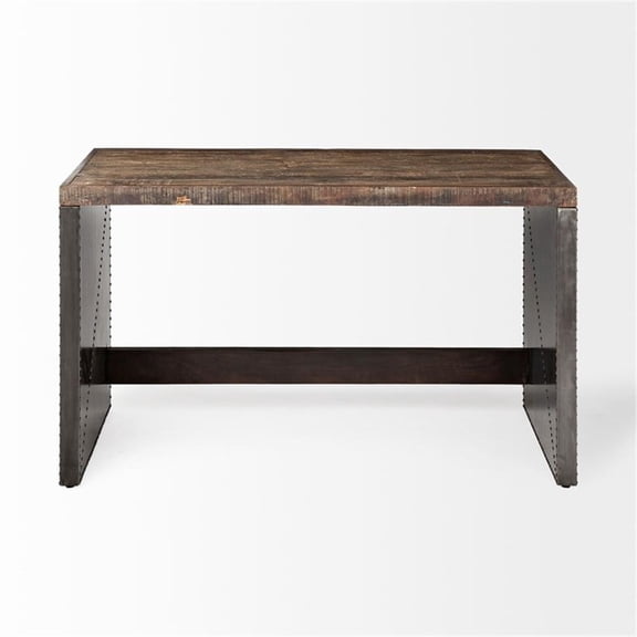Pemberly Row 52"x30" Solid Wood Top Metal Cladded Frame Writing Desk