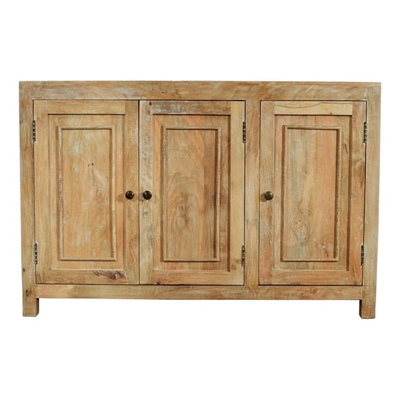 Pemberly Row 54" 3-Door Solid Mango Wood Sideboard in Natural Finish
