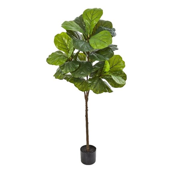 Pemberly Row 54" Fiddle Leaf Artificial Tree Real Touch in Green/Black