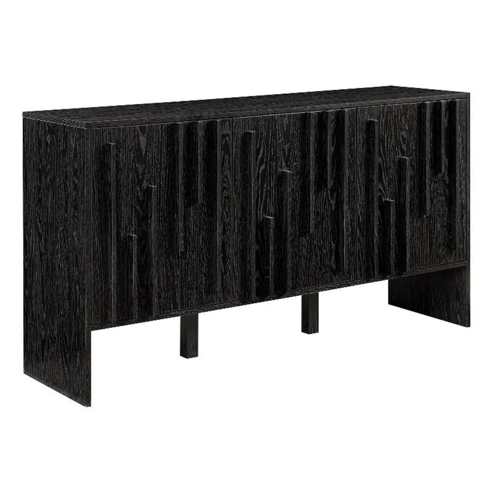 Black Vertical Detail 3-Door Sideboard with Adjustable Shelves