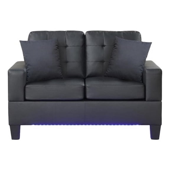 Pemberly Row 55.5" Black PVC Fabric Loveseat with LED Lights and USB Port