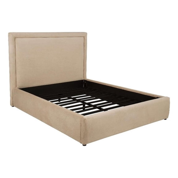 Pemberly Row 55" Upholstered Fabric Queen Platform Bed in Saddle Beige