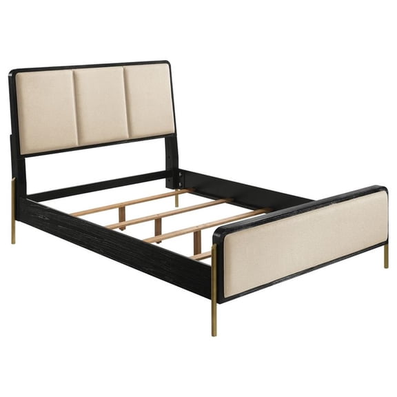 Pemberly Row 56-Inch Coastal Queen Panel Bed in Cream and Black