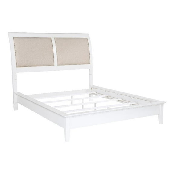 Pemberly Row 56 Inch Coastal Upholstered Queen Panel Bed in White