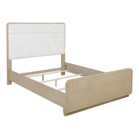 Pemberly Row 56-Inch Queen Boucle Panel Bed in Light Elm Finish