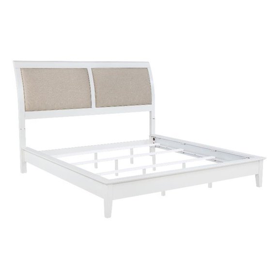 Pemberly Row 56 Inch Upholstered Eastern King Panel Bed in White