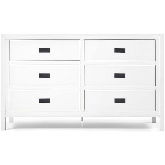 Pemberly Row 57" Classic Solid Wood 6-Drawer Bedroom Dresser in White